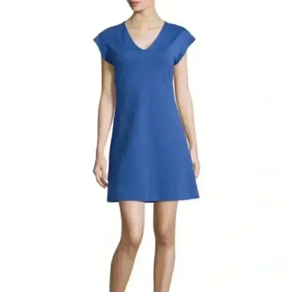 Kate Spade Womens Ponte Royal Blue V-Neck Mini A-Line Dress Size 4